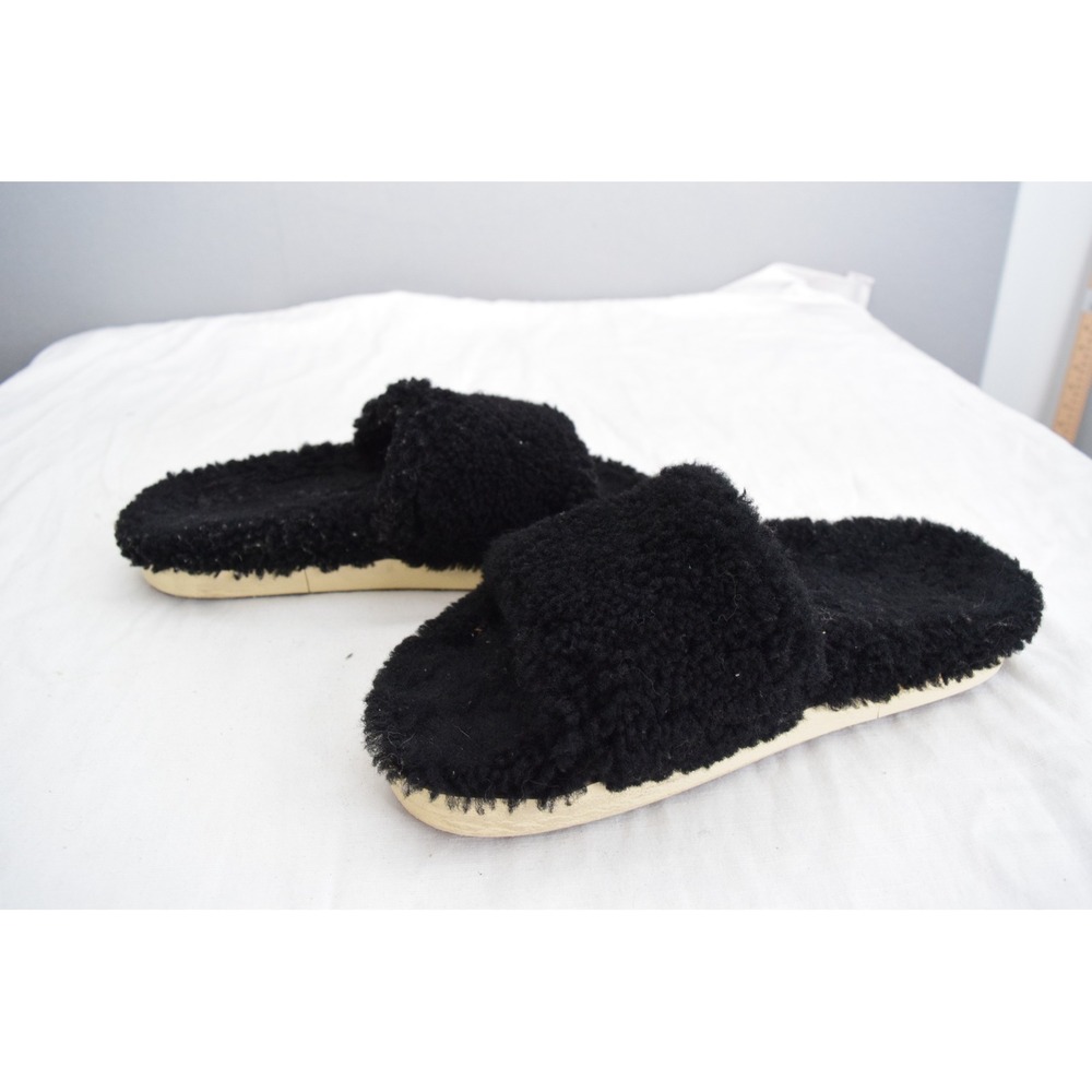Golden Goose Poolstar Shearling Slides 9.5? Black Leather Star Men Sandals Italy - Picture 6 of 9